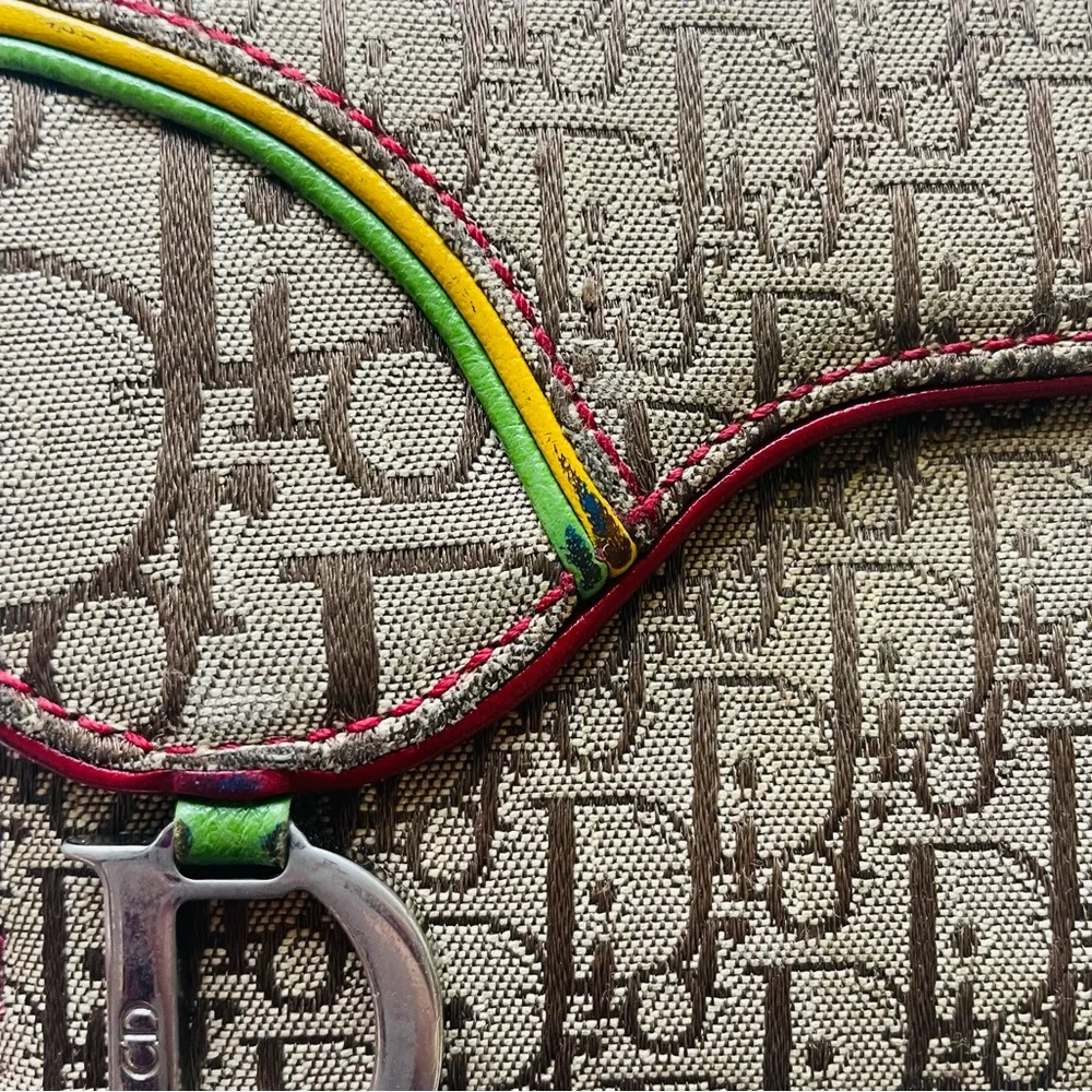 CHRISTIAN DIOR 🤍 Y2K 💙 DIORISSIMO CANVAS RASTA SADDLE WALLET ❤️ RARE 💛